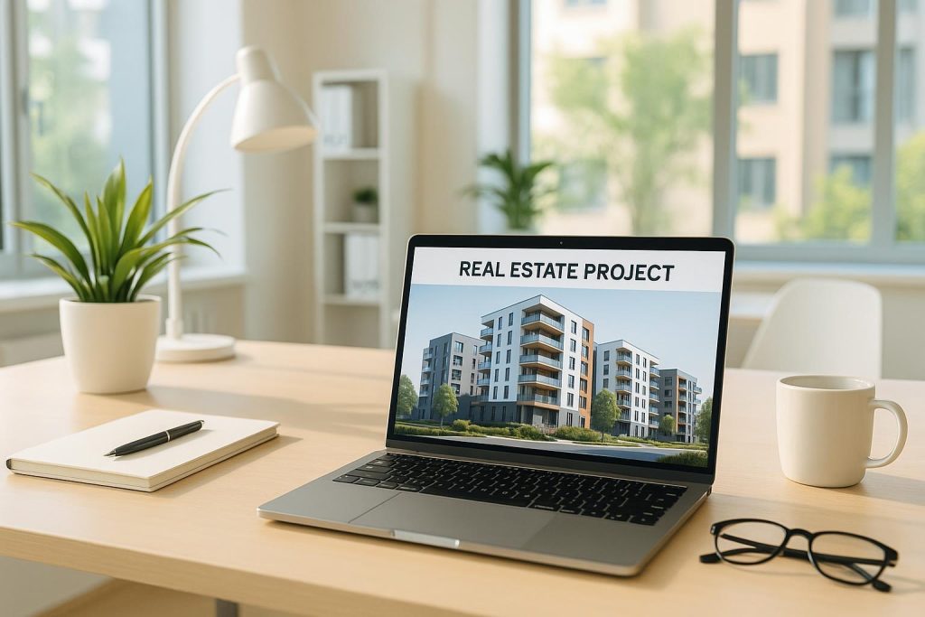 Professional using a digital property sales platform to manage unit inventory effectively.