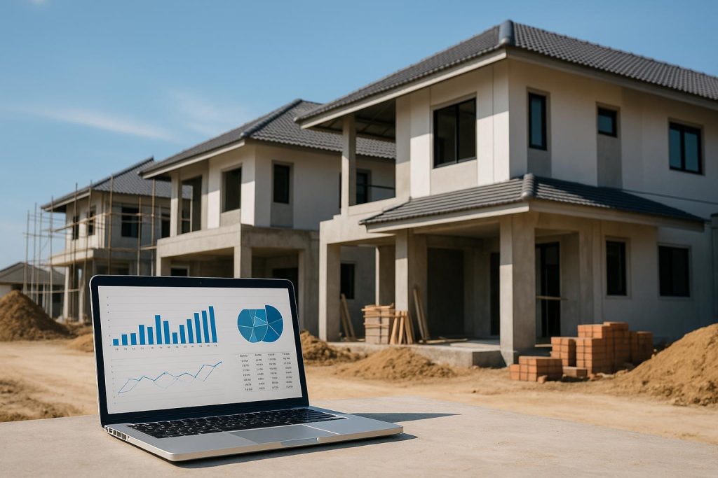 Modern homes under construction representing the real estate sales pipeline.